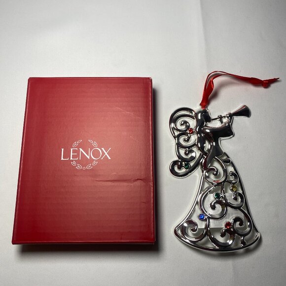 Lenox Sparkle and Scroll Angel Ornament Multicolor Gems Silver 893113 NIP - Picture 1 of 4